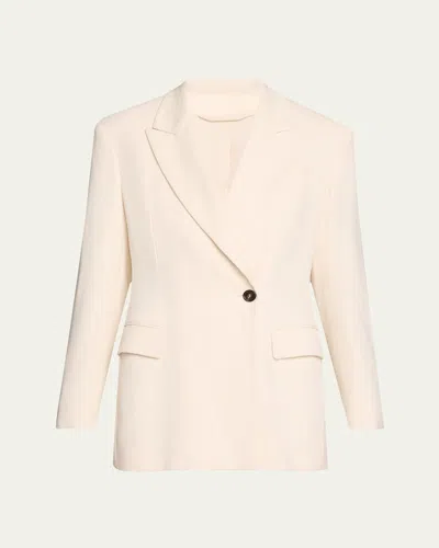 Brunello Cucinelli Diagonal Button-front Viscose Blazer In Ivory
