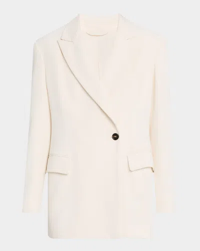 Brunello Cucinelli Diagonal Button-front Viscose Blazer In Ivory