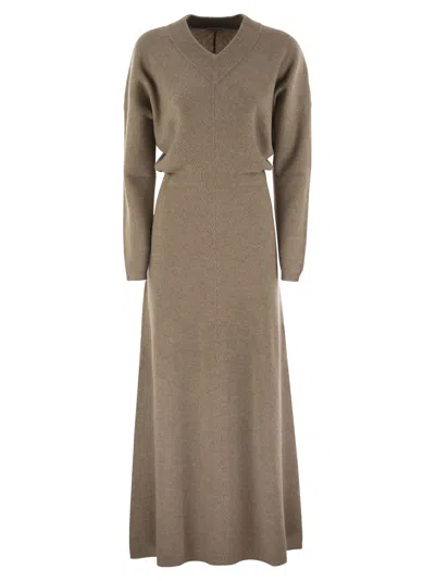 Brunello Cucinelli Ribbed-knit Maxi Dress In Brown