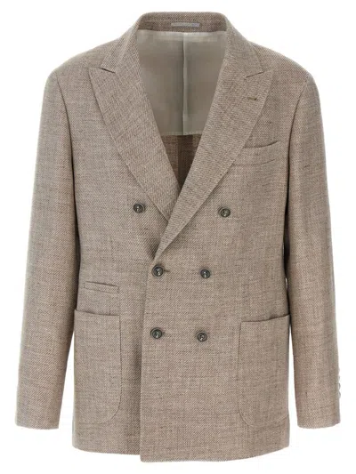 Brunello Cucinelli Diagonal Deconstructed Blazer Brown