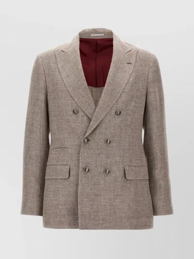 Brunello Cucinelli Diagonal Lapel Blazer With Chest And Flap Pockets In Brown