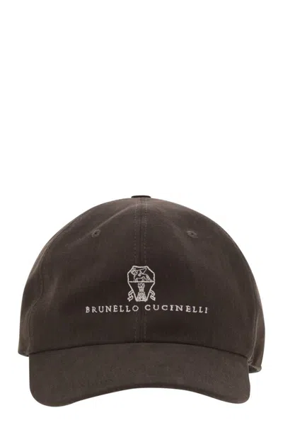BRUNELLO CUCINELLI BRUNELLO CUCINELLI DIAGONAL LINEN, WOOL AND SILK BASEBALL CAP WITH EMBROIDERED LOGO
