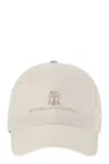 Brunello Cucinelli Men's Diagonal Linen, Wool And Silk Baseball Cap With Embroidered Logo In White