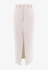 Brunello Cucinelli Cotton And Linen Skirt With Diagonal Motif In White