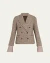 Brunello Cucinelli Diagonal Tweed Wool Blazer With Removable Cuffs In Brown