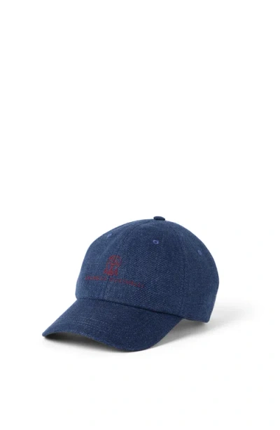 Brunello Cucinelli Diagonal Twill Baseball Cap In Blue