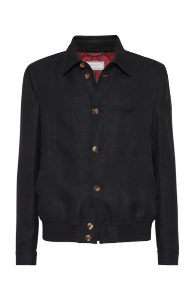 Brunello Cucinelli Diagonal Twill Jacket In Black