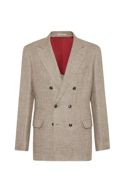 Brunello Cucinelli Diagonal Twill Unconstructed Blazer In Bark