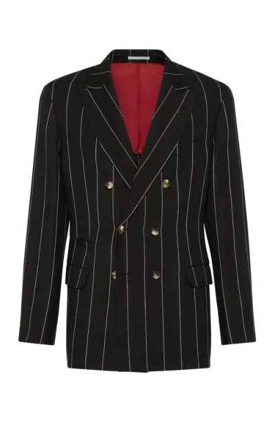 Brunello Cucinelli Diagonal Twill Unconstructed Blazer In Black