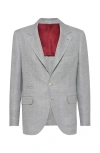 Brunello Cucinelli Grey Melange Wool And Silk Blend Blazer In Grey