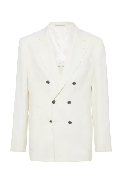 Brunello Cucinelli Diagonal Twill Unconstructed Blazer In White