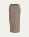 Brunello Cucinelli Diagonal Wool Tweed Midi Sartorial Pencil Skirt In Brown
