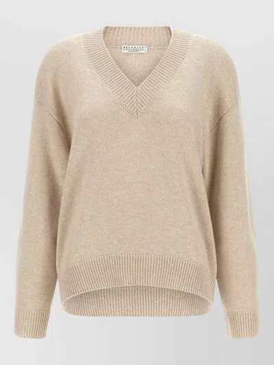Brunello Cucinelli Diamante Cashmere Silk Sequin Knit Sweater In Neutral