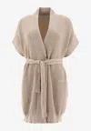 Brunello Cucinelli Diamante Knitted V-neck Cardigan In Yellow