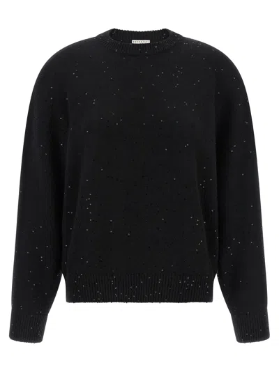 Brunello Cucinelli Diamante Cashmere Silk Sweater Crew Neck In Black