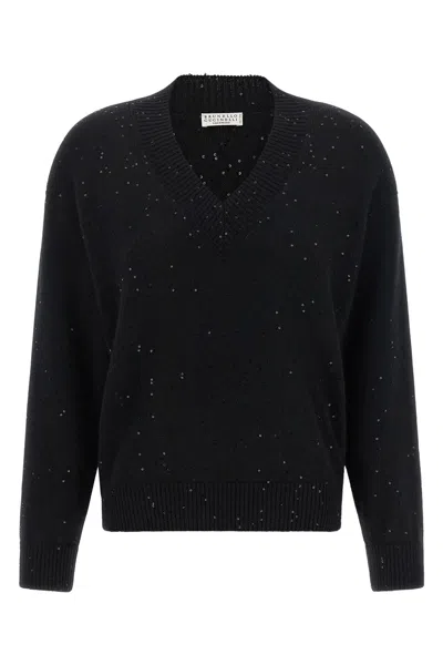 Brunello Cucinelli Diamante Sequin-embellished Sweater In Black