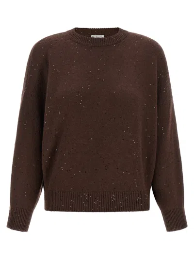 Brunello Cucinelli Diamante Sequin-embellished Sweater In Transparent