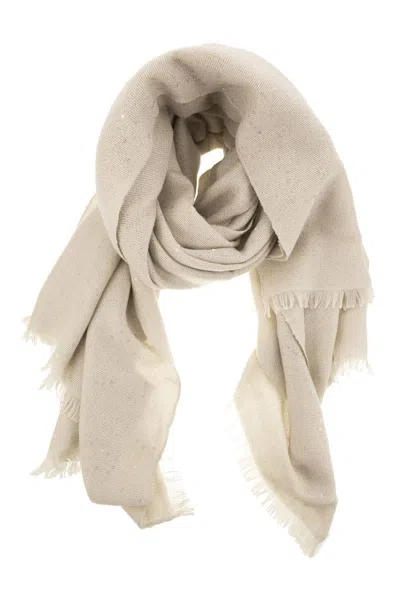 Brunello Cucinelli Sparkling Cashmere And Silk Scarf In Beige