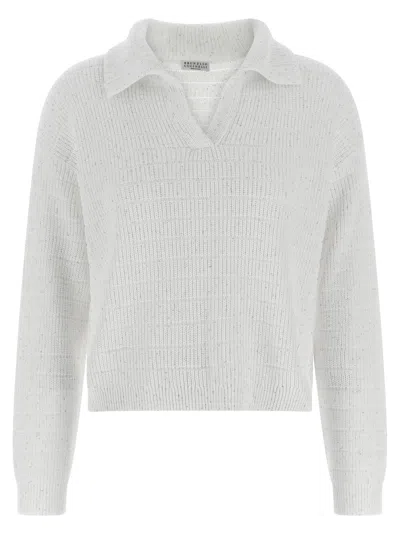 Brunello Cucinelli Diamond Cotton Polo Shirt In White