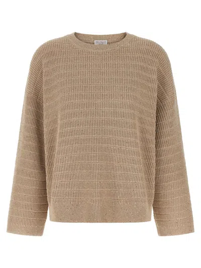Brunello Cucinelli Diamond Cotton Sweater In Brown