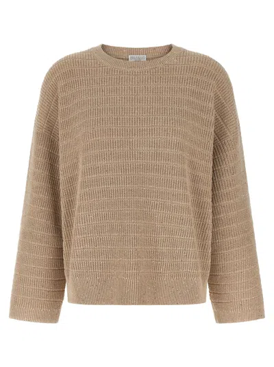 Brunello Cucinelli Diamond Cotton Sweater In Neutral