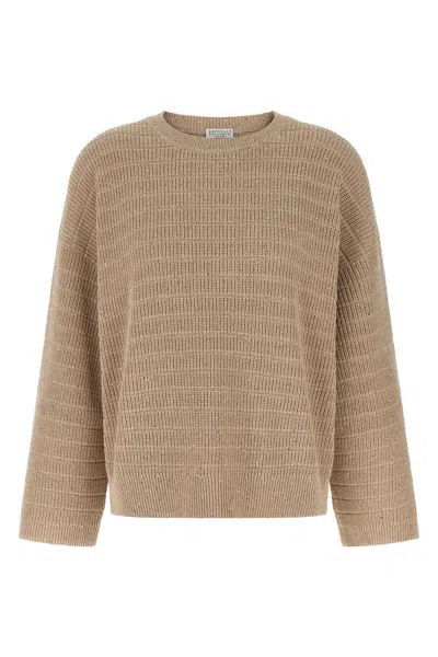 Brunello Cucinelli Diamond Cotton Sweater In Sand