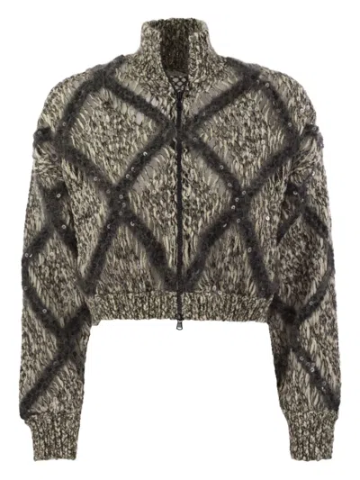 Brunello Cucinelli Diamond-pattern Cardigan In Multi