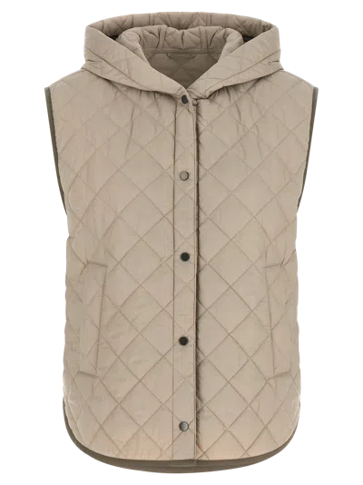 Brunello Cucinelli Diamond Quilted Vest In Beige