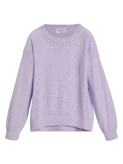 Brunello Cucinelli Kids' Diamond-yarn Sweater In Purple