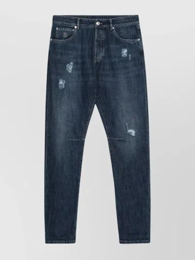 BRUNELLO CUCINELLI DISTRESSED DENIM WITH FADED WASH AND RIPS