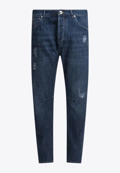 Brunello Cucinelli Distressed Straight-leg Jeans In Blue