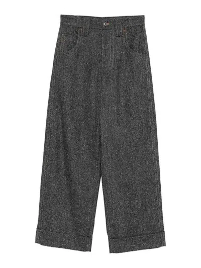 Brunello Cucinelli Donegal Five-pocket Baggy Trousers In Gray