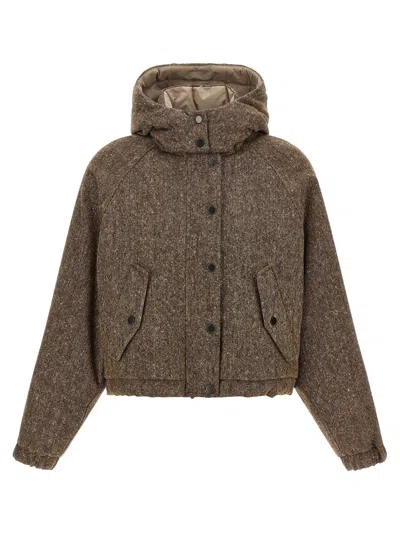 Brunello Cucinelli Donegal Tweed Down Jacket In Brown