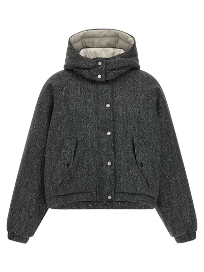 Brunello Cucinelli Donegal Tweed Down Jacket In Charcoal