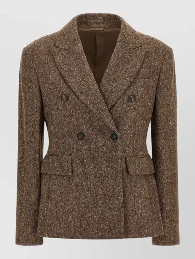 Brunello Cucinelli Donegal Wool Double Breasted Tailored Blazer In Brown