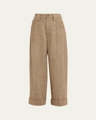 Brunello Cucinelli Donegal Wool Relaxed Trousers In Sand