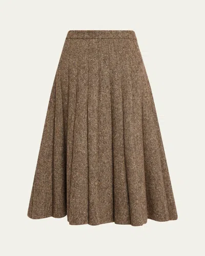 Brunello Cucinelli Donegal Wool Tweed Pleated Midi Skirt In Brown