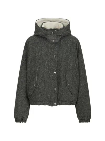 Brunello Cucinelli Donegal-knit Hooded Jacket In 그레이