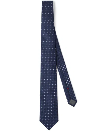 Brunello Cucinelli Dot-jacquard Silk Tie In Navy Blue