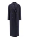 Brunello Cucinelli Blue Double-breasted Long Coat With Peak Revers In Blue