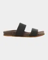 Brunello Cucinelli Grey Sandals With Monile Decoration And Round Open Toe In Suede And Cotton Woman In Anthracite
