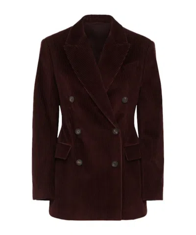 Brunello Cucinelli Double Breast Corduroy Blazer In Black