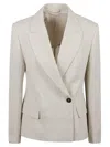 Brunello Cucinelli Double-breasted Beige Blazer With Notched Collar In Gray