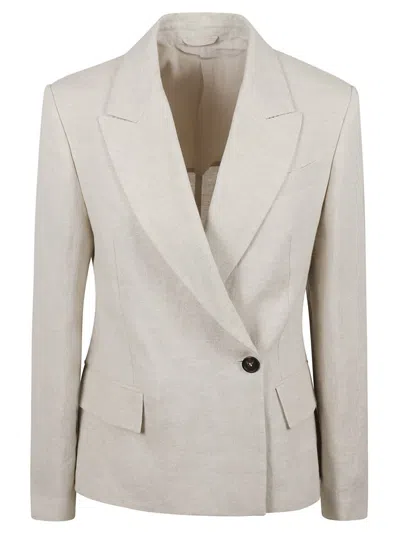 Brunello Cucinelli Double-breasted Beige Blazer With Notched Collar