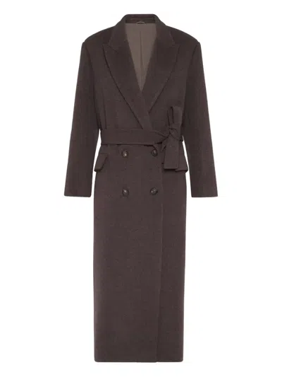 Brunello Cucinelli Double-breasted Belted Coat In Brown