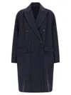 Brunello Cucinelli Double-breasted Black Cashmere Coat With Peak Lapels In Blue