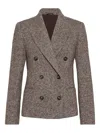 Brunello Cucinelli Wool Double-breasted Jacket With Front Pockets In Multi