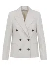 Brunello Cucinelli Double Breasted Wool And Cashmere Jacket In White