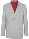 Brunello Cucinelli Double-breasted Blazer In Pinstripe Pattern In 灰色
