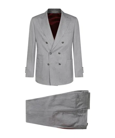 Brunello Cucinelli Double-breasted Blazer And Trouser Set In Gray